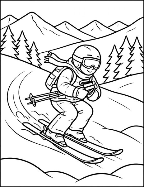 Downhill Ski coloring page: A skier carves down the slope.