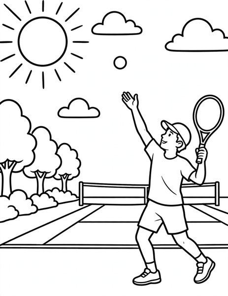 Power Serve coloring page: A player tosses for a power serve.