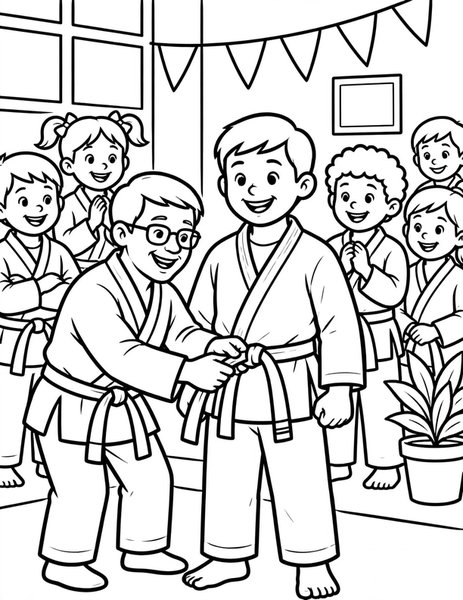 Belt Ceremony coloring page: A new belt is tied on.