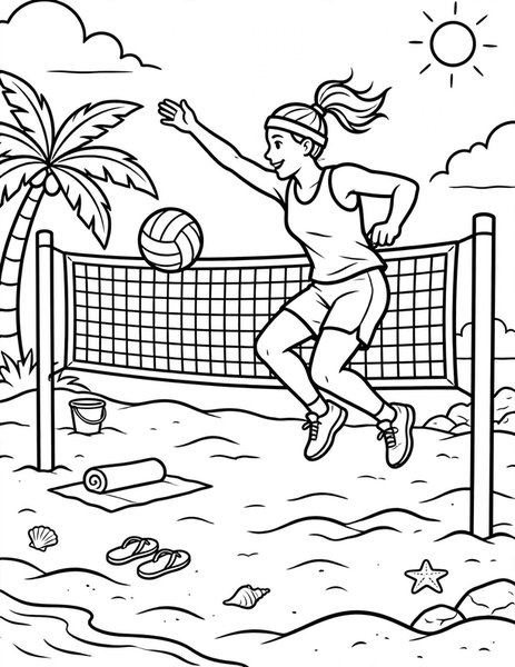 Beach Spike coloring page: A player spikes over the net.