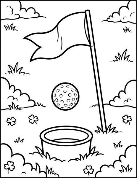 Putt Win coloring page: The ball drops into the cup.