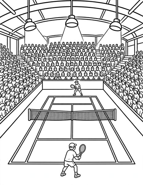 Match Point coloring page: The crowd watches match point.