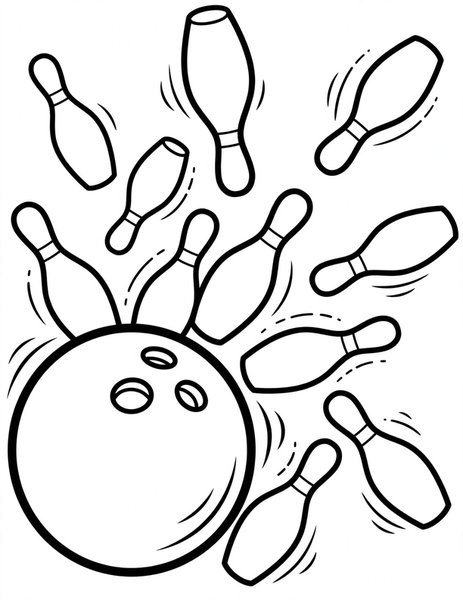 Strike coloring page: The ball crashes into the pins.