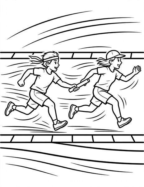 Relay Pass coloring page: The baton changes hands.