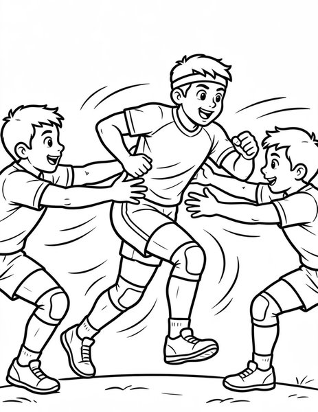 Kabaddi Raid coloring page: A raider darts into enemy territory, tagging defenders in kabaddi.