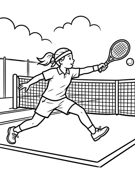 Backhand Return coloring page: A player stretches for a backhand.