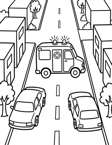Ambulance Rush coloring page: An ambulance hurries to help someone.