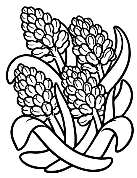 Hyacinth Hug coloring page: Hyacinths huddle in a cozy hug.