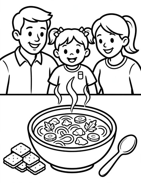 Chicken Soup coloring page: Soup that makes you feel better.