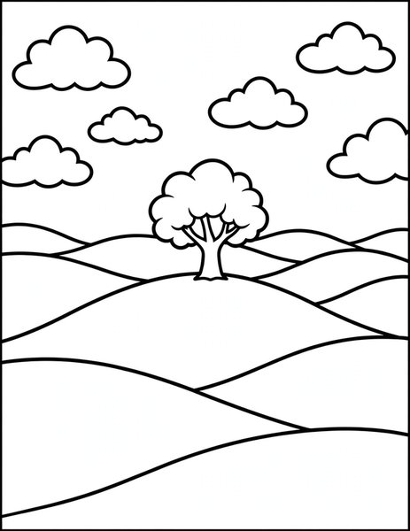 Rolling Hills coloring page: Hills roll to the horizon.