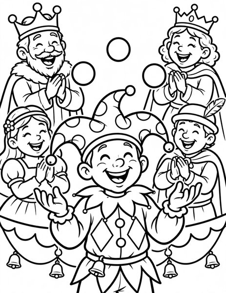 Jolly Jester coloring page: A jester juggles for the court.