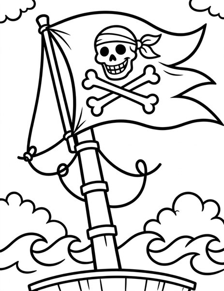 Pirate Flag coloring page: The skull flag flaps in the wind.