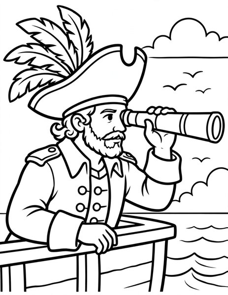 Captain's Spyglass coloring page: The captain scans the horizon.