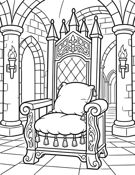 Throne Room coloring page: A carved throne waits for the king.