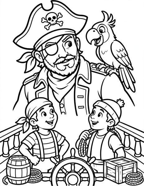 Parrot Perch coloring page: A parrot rides the captain's shoulder.