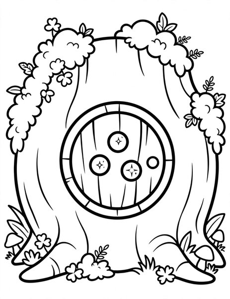 Gnome Home coloring page: A gnome door in a tree stump.