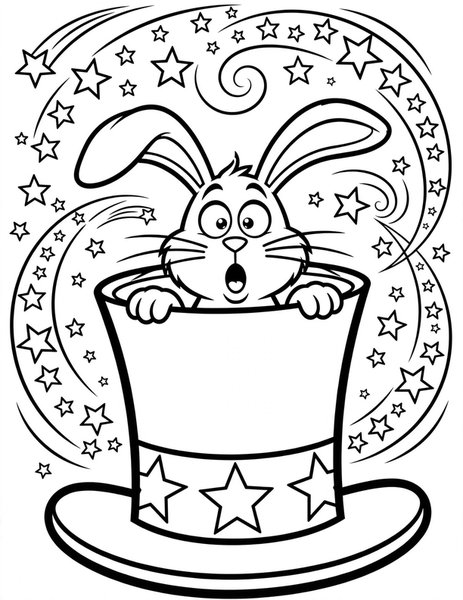 Magic Hat coloring page: A rabbit pops from the top hat.