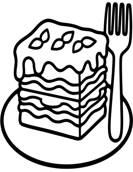 Lasagna coloring page: Layers of cheesy lasagna.