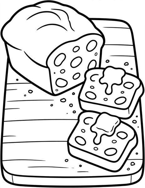 Banana Bread coloring page: A loaf of moist banana bread.