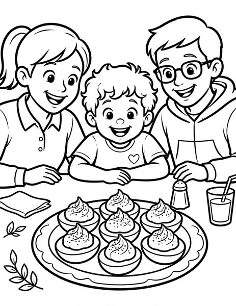 Deviled Eggs coloring page: Eggs with creamy filling.