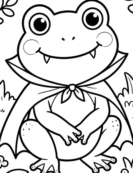Froggy Vampire coloring page: A frog with teeny vampire fangs.