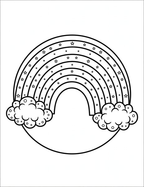 Rainbow Arch Mandala coloring page: Arches stack into a round rainbow.