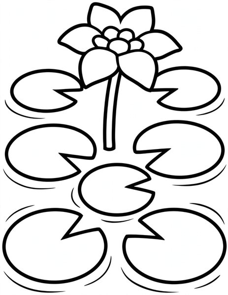 Lily Pond coloring page: Lily pads float on quiet water.