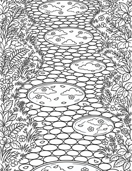 Spring Puddles coloring page: Puddles mirror the bright sky.