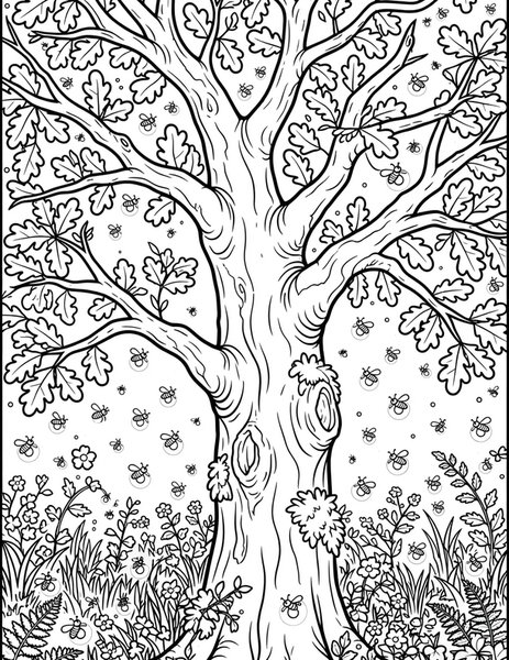 Fireflies coloring page: Fireflies blink in the garden.