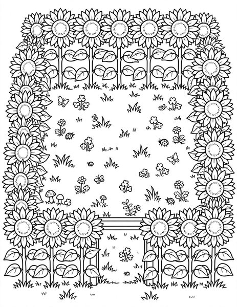 Sunflower House coloring page: Sunflowers tower like a house.