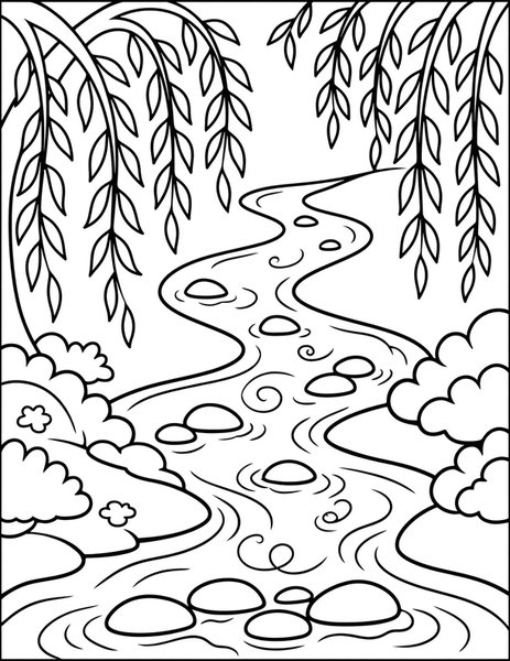 Babbling Brook coloring page: A brook giggles over pebbles.