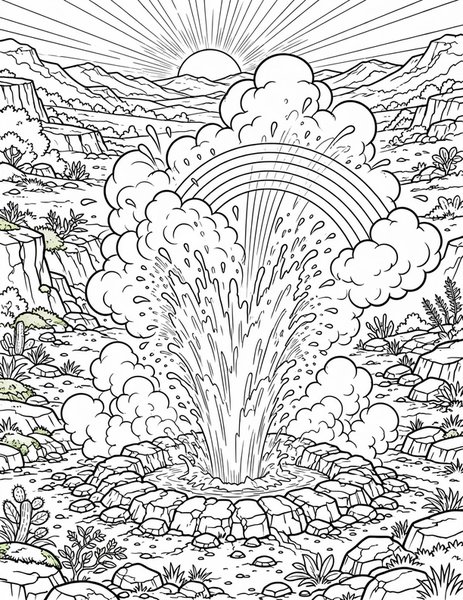 Geyser coloring page: Steam bursts from the earth.