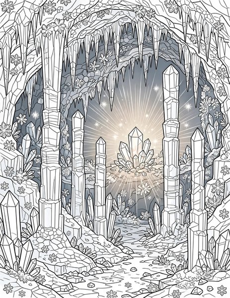 Ice Cave coloring page: Light fills the ice cave.