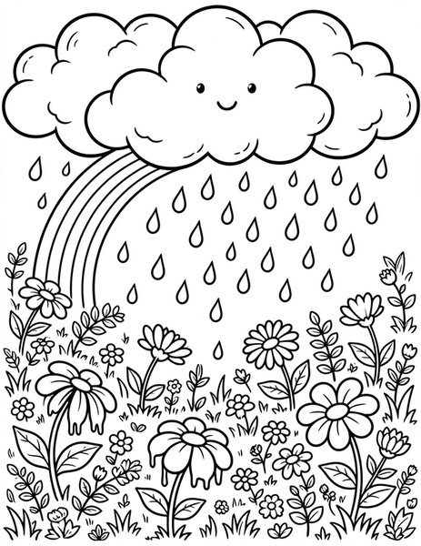 Rain Cloud coloring page: A kind cloud waters the earth.