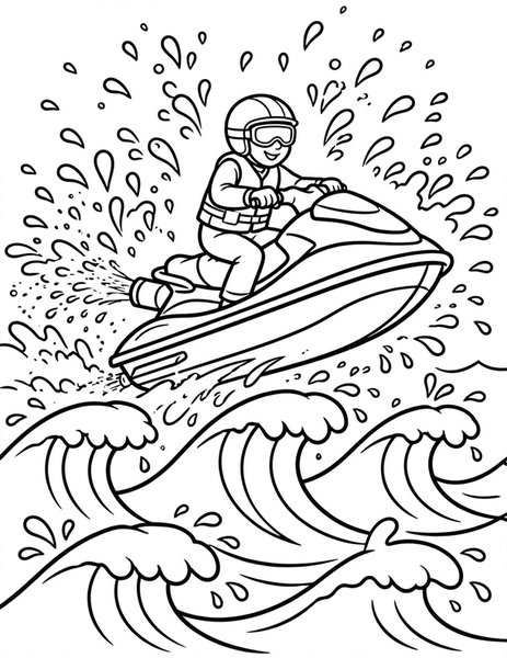Jet Ski coloring page: A jet ski bounces over ocean waves.