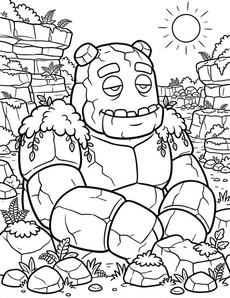 Stone Golem coloring page: A golem wakes in the quarry.