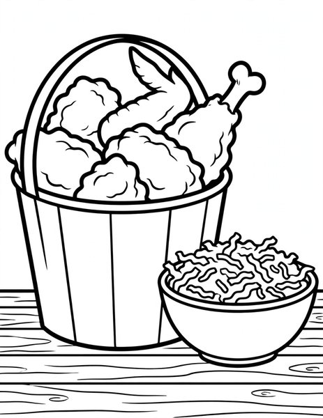 Fried Chicken coloring page: Crispy golden fried chicken.