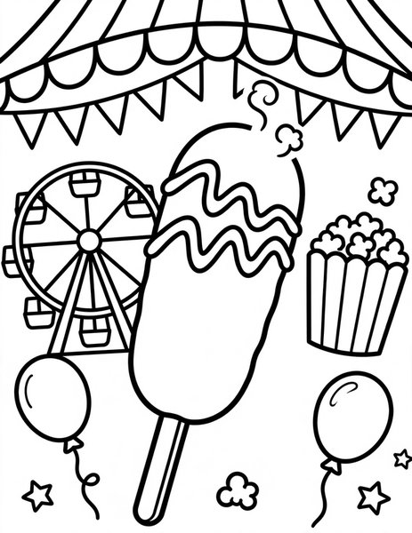 Corn Dog coloring page: A corn dog on a stick.