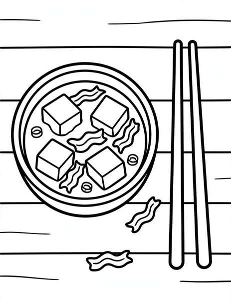 Miso Soup coloring page: A bowl of savory miso soup.