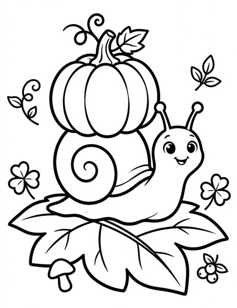 Snail's Pumpkin Shell coloring page: A snail carries a tiny pumpkin as its shell.