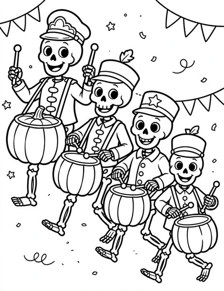 Pumpkin Drum Parade coloring page: Marching to a pumpkin beat.