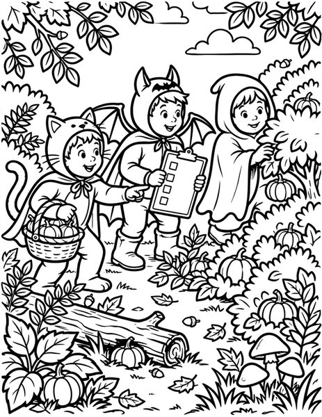 Pumpkin Scavenger Hunt coloring page: Find every hidden mini pumpkin.