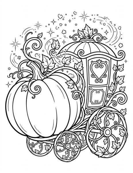 Pumpkin Carriage coloring page: A pumpkin becomes a carriage.