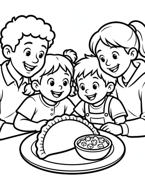 Empanada coloring page: A golden half-moon empanada.