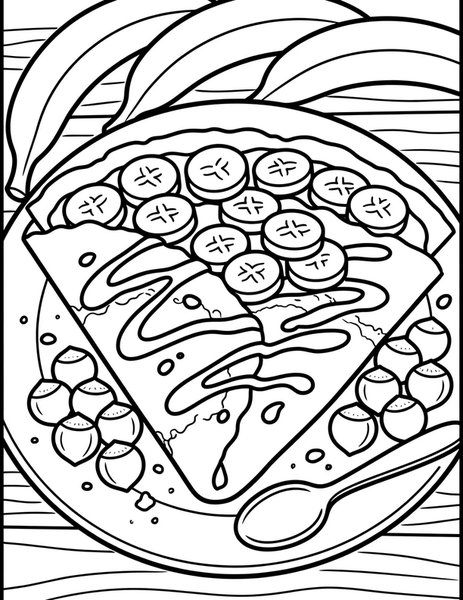Crepe coloring page: A thin crepe with chocolate and banana.