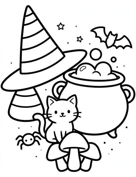 Candy Corn Witch Hat coloring page: A witch hat striped like candy corn.
