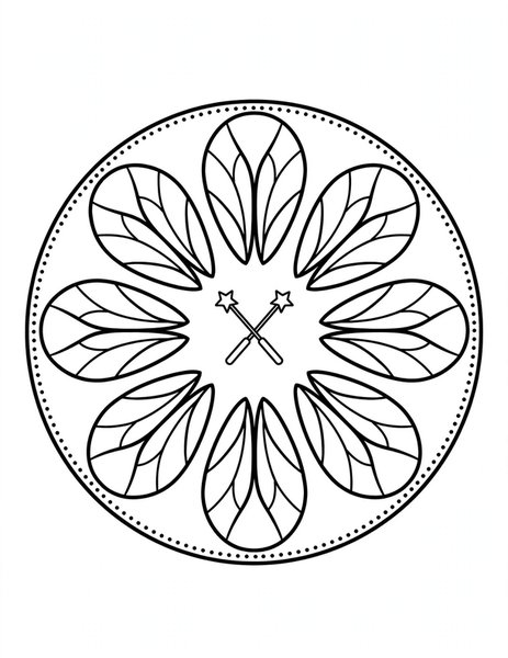 Fairy Wing Mandala coloring page: Gossamer wings shimmer in rings.