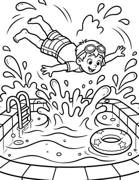 Belly Flop coloring page: A brave kid attempts the world's splashiest belly flop.