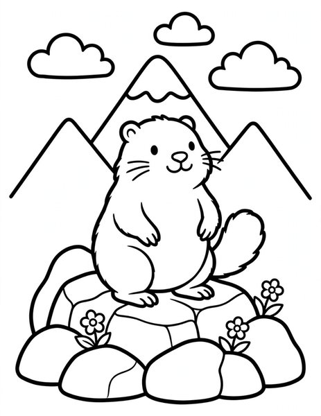 Marmot Whistle coloring page: A plump marmot whistles a warning from its rocky alpine perch.