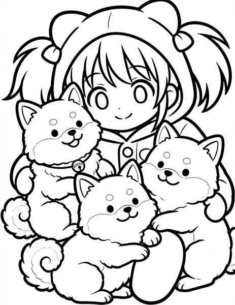 Shiba Snuggles coloring page